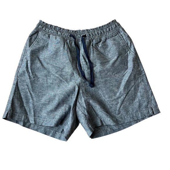 JACHS Girlfriend Cotton Linen Chambray Shorts M Blue Drawstring Pull-On Pockets - Picture 1 of 8